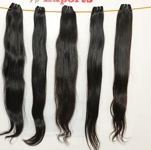 Extensiones de cabello humano de templo indio largo color negro recto natural virgen solo dibujado - Product Image 1