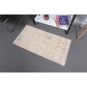 Turkish Vintage Rug, 1.7x3.2 ft Small Rug, <b>Brown</b> Gray Ombr <b>Wool</b> Rug - Product Image 2