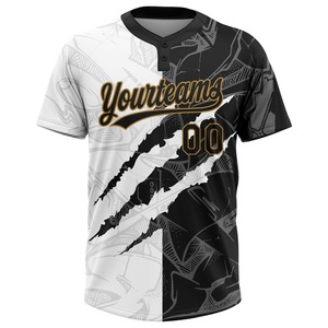 Motif Graffiti Sublimé Entièrement Personnalisé Noir-Vieux Or 3D Deux Boutons Unisexe Anti-Bactérien Col Ras Du Cou Softball Jersey en Vente - Product Image 3