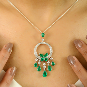 ออกแบบโดยโรงงานขายส่งอาร์ตเดคโคสไตล์มรกตและเพชรห่วงพู่ระย้าสีทอง18K - Product Image 6