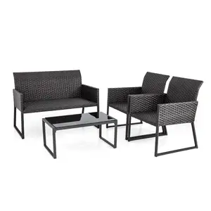 4 Pieces Wicker Patio Furniture Set Patio Joy Outdoor Conversation Set With Tempered Glass Coffee Table