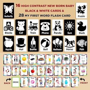 Tarjetas de alto contraste para bebés, para el desarrollo de la visión de recién nacidos, inspiradas en Montessori, juego de estimulación visual para aprendizaje temprano - Product Image 2