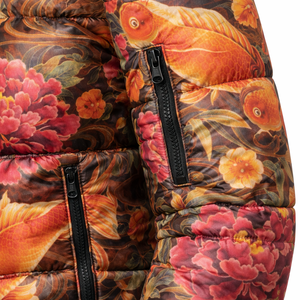 เสื้อแจ็คเก็ตพัฟเฟอร์คอตั้งพิมพ์ลายปลาคาร์ฟลายดอกไม้ เสื้อแจ็คเก็ตฤดูหนาวแบบควิลท์ รับผลิตตามสั่ง OEM ODM ขายส่งจากโรงงาน - Product Image 4