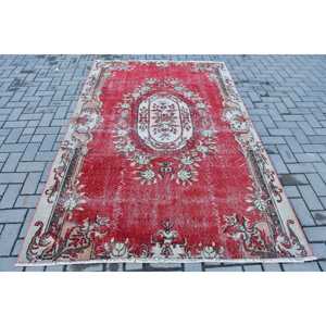 พรมขนาด 5.2x7.9 ฟุต, พรมวินเทจตุรกี, พรมลายอิคัตสีแดง - Product Image 1