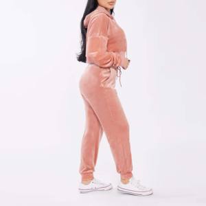 Conjunto Deportivo de Terciopelo de Algodón para Niñas, Invierno, Diseño Sólido, Top Corto Ajustado, Traje para Correr, Botones Personalizados, 2 Piezas, Alta Calidad - Product Image 2