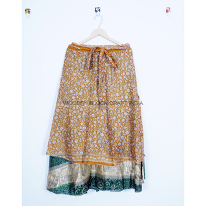 High Quality Indian 100% Silk Wrap <b>Skirts</b> Double Layer Vintage Floral Pattern Effortless Style Comfort Natural <b>Maxi</b> Length Regal - Product Image 5