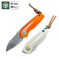 Couteau de poche pliable sans verrouillage BoChen en os de vache teinté, avec lame en acier Damas VG10, couteau de survie EDC pour l'extérieur