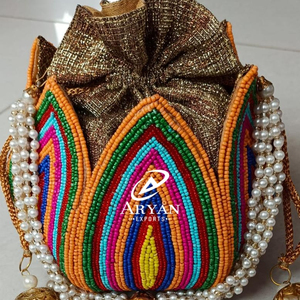 Nueva llegada impresionante hecho a mano estampado en relieve multicolor Zardozi trabajo nupcial noche monedero mujeres tradicional Potli cadena monederos - Product Image 1