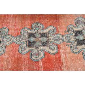 Turkish Rug 3.7x8.2 ft Vintage Traditional Eco Friendly <b>Red</b> Blue Patchwork <b>Wool</b> Rug with Latex Backing - Product Image 5