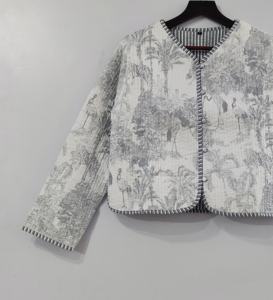 Cotton Quilted Jacket <b>Women</b> Wear Front Open <b>Kimono</b> Stripe Piping Handmade Quilted Jacket Coats New Style Boho Jacket - Product Image 3