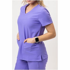 Scrubs uniformes ensembles col montant manches courtes Polyester rayonne Spandex à la mode femmes hôpital Scrubs - Product Image 4