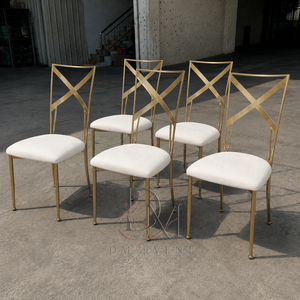 Open X Cross Back <b>Gold</b> Stainless Steel Wedding <b>Chair</b> with White Cushion for Banquet and Hotel Events Wholesale Seating - Product Image 2
