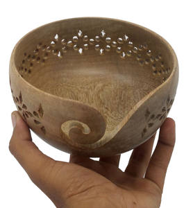 Bol de fil en bois, bol de fil à tricoter avec rangement de trous fait à la main pour éviter de glisser bol de fil pour crocheter et tricoter - Product Image 5