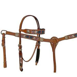 100% cuero genuino de primera calidad occidental Headstall y Breastplate con hermosos diamantes de imitación Equestrian Western Breastplate - Product Image 4