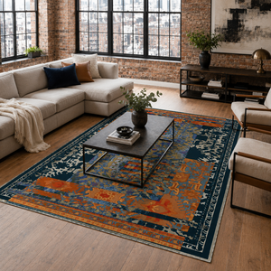 Netline Home Cool Medallion Indigo Blue Traditional Washable <b>Rug</b> - Product Image 3
