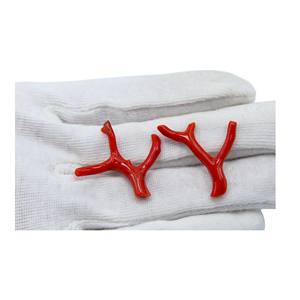 Combina un par de Coral rojo italiano Natural en forma de palo Coral pulido áspero para hacer joyas Piedra preciosa de Coral de calidad rara - Product Image 2