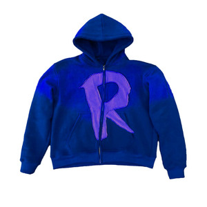 100% coton hommes en détresse lavé rue sweat à la mode Style chaud fermeture éclair complète motif solide hiver plaine teint col à capuche - Product Image 3