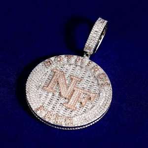 Medallón Colgante de Lujo con Letra NF con Incrustaciones de Moissanita, Bonito Colgante de Plata de Ley con Cristales de Estrás, Inicial, Acabado en Oro Blanco y Rosa - Product Image 3