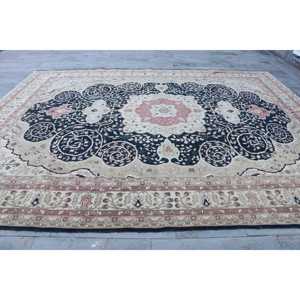 พรมตุรกีขนาดใหญ่พิเศษ 11x13.6 ฟุต (336x416 ซม.) พรมขนสัตว์ลายอิคัตสีดำวินเทจ - Product Image 4