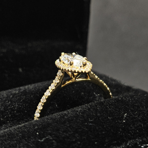 Anillo de diamante solitario de joyería fina de oro de 14K, banda de compromiso de Halo cultivado en laboratorio de corte Marquesa clásico para mujeres y hombres para boda - Product Image 3