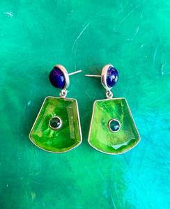 925 Sterling Silver Peridot With Lapis Lazuli Handmade <b>Earring</b> <b>Beautiful</b> Women <b>Earring</b> Two Stone <b>Earring</b> . - Product Image 1