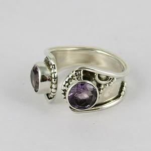 Bague améthyste réglable faite à la main en argent sterling oxydé 925 bijoux bohèmes à bande ouverte cadeau de naissance de février - Product Image 4