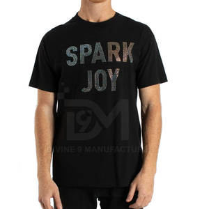 Vente chaude T-shirts pour hommes avec logo personnalisé 100% coton respirant et dernier modèle de conception solide avec strass - Product Image 1