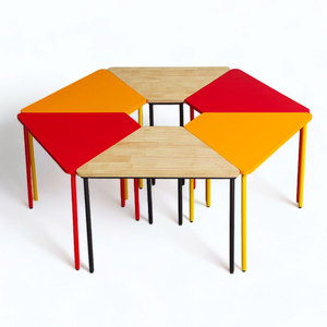 Mesa Trapezoidal Moderna de 6 Piezas con Tablero de Madera y Patas de Hierro (KGD036) - Product Image 1