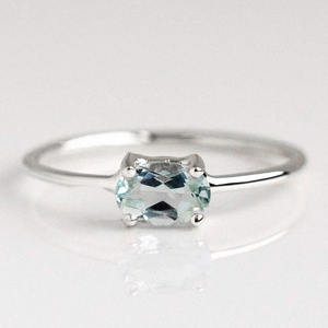 Meilleures ventes Bague en or jaune massif 10 carats avec aquamarine naturelle, pierre de naissance de mars, bijoux minimalistes pour cadeaux, aquamarine certifiée IGI - Product Image 3