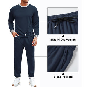 Survêtement deux pièces confortable et extensible polyvalent surdimensionné Survêtement à manches longues pour homme Survêtements 100% coton - Product Image 4