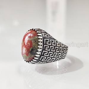 Grossiste Bague pour homme Jaspe Unakite naturel Pierre précieuse Bague pierre de naissance Toutes tailles Bijoux vintage ottoman Bague en argent sterling 925 - Product Image 2