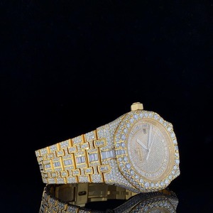 Montre de luxe en or glacé avec diamants, montre-bracelet en acier inoxydable entièrement sertie de cristaux, quartz, pour homme, fête, hip-hop, pour l'exportation - Product Image 3