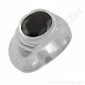 Anillo de Piedra Preciosa Ovalada de Plata de Ley 925 con Baño de Rodio de 14K y Piedra Negra, Anillo con Engaste de Bisel para Hombre - Product Image 2