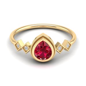 Anillo Halo de Oro Sólido de 14K con Moissanita Certificada GRA de REYES, para Mujer, Corte Pera, Gema de Rubí de 0.6 Quilates, Joyería Fina - Product Image 1
