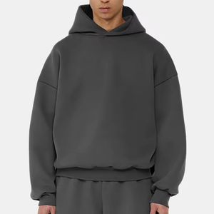 Sweat à capuche personnalisé de haute qualité pour hommes, surdimensionné, noir, essentiel, coupe boxy, streetwear, coton polaire épais 400 g/m², français - Product Image 6