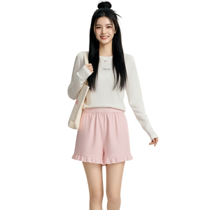 Shorts Elásticos de Lujo para Mujer, Transpirables, de Secado Rápido, de Spandex/Poliéster, con Dobladillo con Volantes, Cómodos, Casuales, para Descansar - Product Image 1