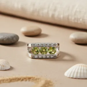 Romantic <b>925</b> <b>Silver</b> <b>Ring</b> Emerald Cut Peridot Gemstone Pink Sapphire Rhodium Plated Platinum Band Gift Jewelry for Women Promise - Product Image 1