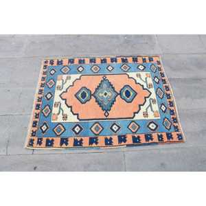 Alfombra Turca Vintage de 2.8x3.4 pies, Alfombra Pequeña, Alfombra de Lana Azul - Product Image 4