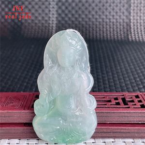 Myanmar tipe A giok alami liontin seperti es mengambang hijau <span class=keywords><strong>Tara</strong></span> Guanyin bodhisatva zamrud liontin 21.22 - Product Image 1