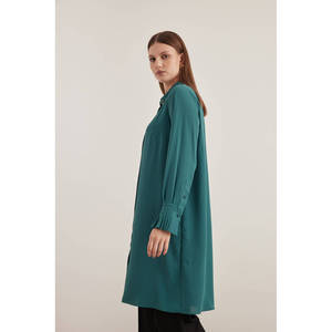 <b>Embroidered</b> Animal Print Poplin <b>Tunic</b> for Women-Loose Fit Stand Collar Long Top - Product Image 3