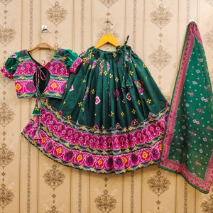 Shoryam Fashion Premium Trendy Dark Green Ethnic Print Girls 2-8 Years Floor-Length Polyester <b>Lehenga</b> Choli Party New Arrival - Product Image 4