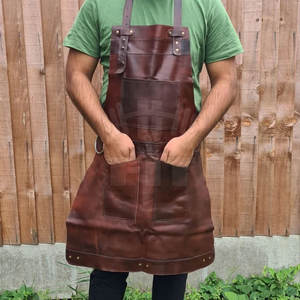 High Quality Cowhide Leather Fireproof Bib Sleeveless <b>Work</b> Safety <b>Apron</b> with Pockets for Welders - Product Image 2
