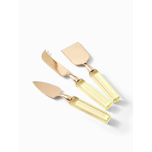 Ensemble de 3 couteaux à fromage en laiton de bonne qualité avec vernis pour couteau à fromage à la maison avec manche en résine et en bois pour la cuisine - Product Image 3