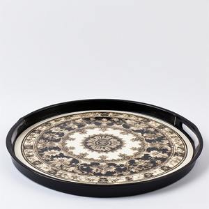 Assiette de présentation en fer ivoire marbré avec tourbillons de crème douce Taches d'or Art moderne Design antique Dîner de mariage luxueux - Product Image 2