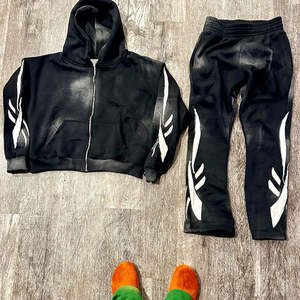 ชุดวอร์มผ้าฝ้ายสำหรับผู้ชายแนวสตรีทแวร์กางเกงวอร์มผ้าฟลาร์เฟรนซ์เทอร์รีพร้อมฮู้ดชุดวอร์มซักกรด - Product Image 6