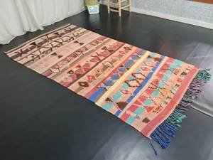 Tapis Marocain Fait Main Vintage Abstrait Berbère Tribal tapis Bohème Rouge et Bleu Laine Tapis Grande Taille Imprimé - Product Image 3