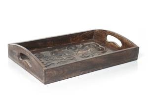 Plateau de service rectangulaire en bois avec gravure design arbre de vie et poignées de maintien Plateau de décoration de cuisine de table - Product Image 6