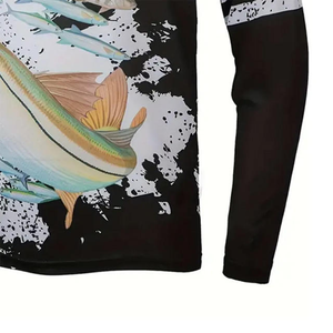 Chemise de pêche à capuche imperméable et respirante UPF 50, tissu anti-UV imprimé par sublimation, fabrication en gros OEM, expédition en gros - Product Image 3