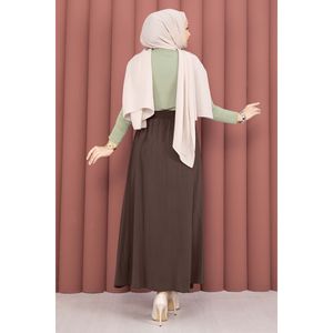 For Tencel <b>Skirt</b> <b>Elastic</b> Waist Pockets Comfortable Breathable Brown Chiffon Straight Style XS Size Digital Printed Spandex - Product Image 5