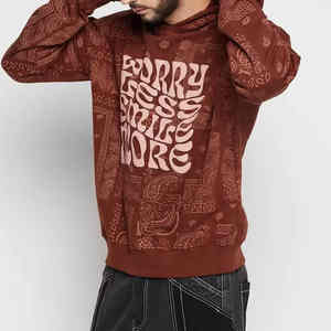 Sweat à capuche chaud d'hiver 100% coton pour hommes imprimé numérique motif solide écran de soie décharge teint en plaine tissage non tissé à capuche - Product Image 6